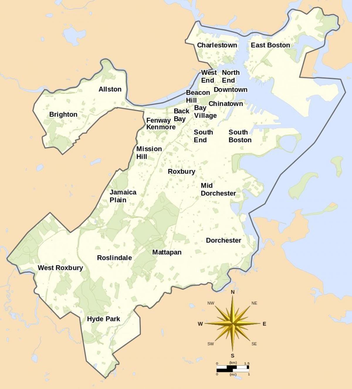 peta dari Boston dan sekitarnya
