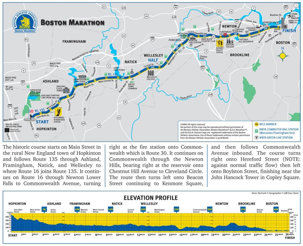Boston marathon elevasi peta