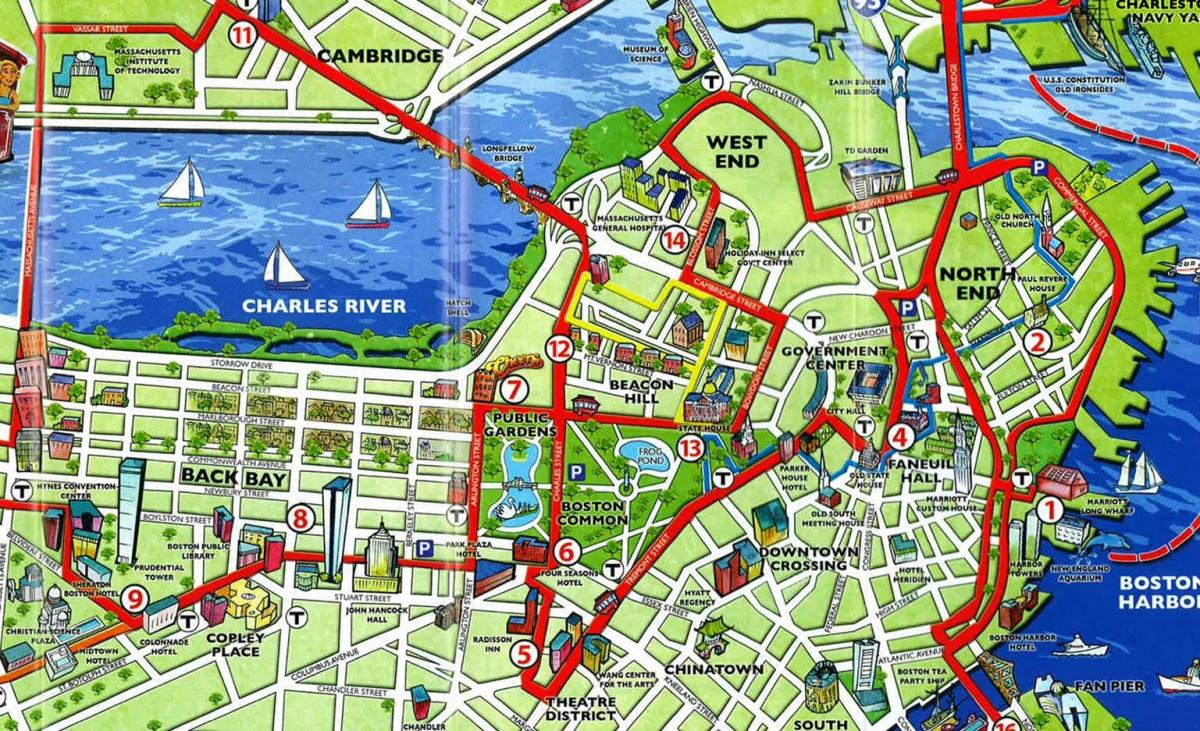 peta dari Boston obyek wisata