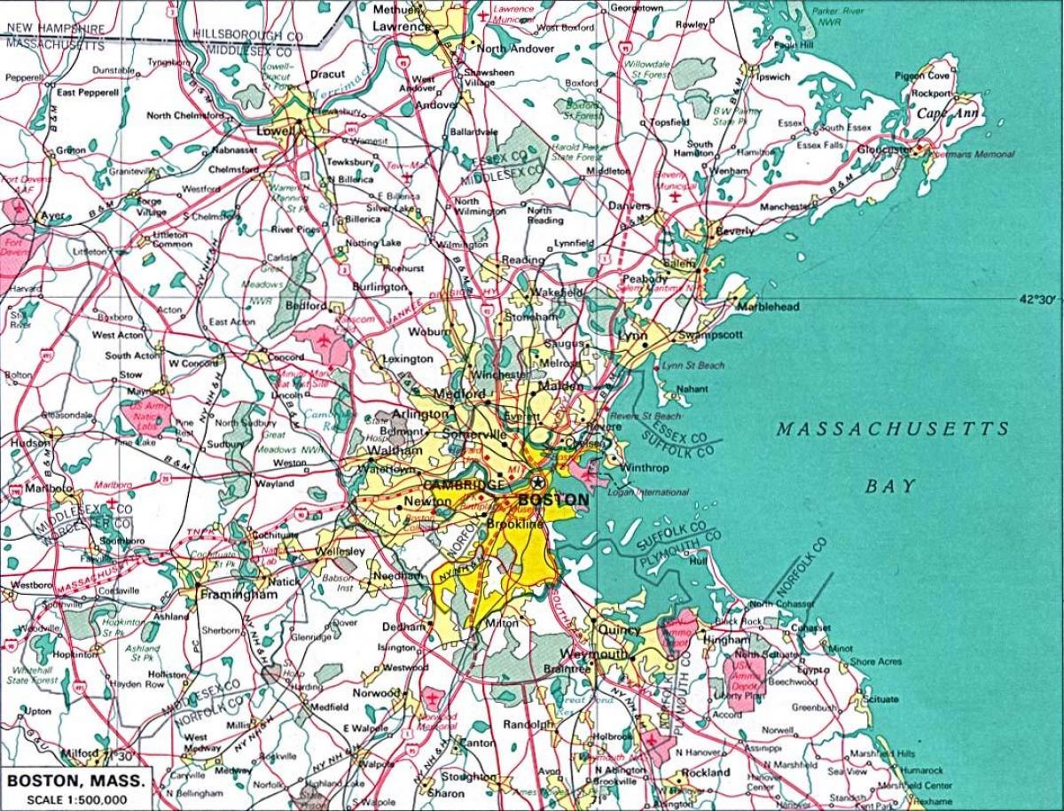peta wilayah Boston yang lebih besar